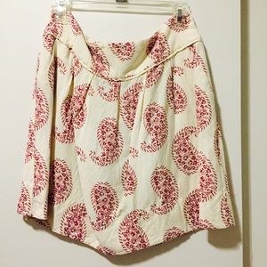 EUC LOFT Paisley Linen Ivory Raspberry Skirt